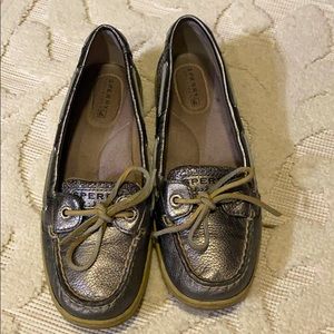 Silver Sperry Boat shoes. Size 6